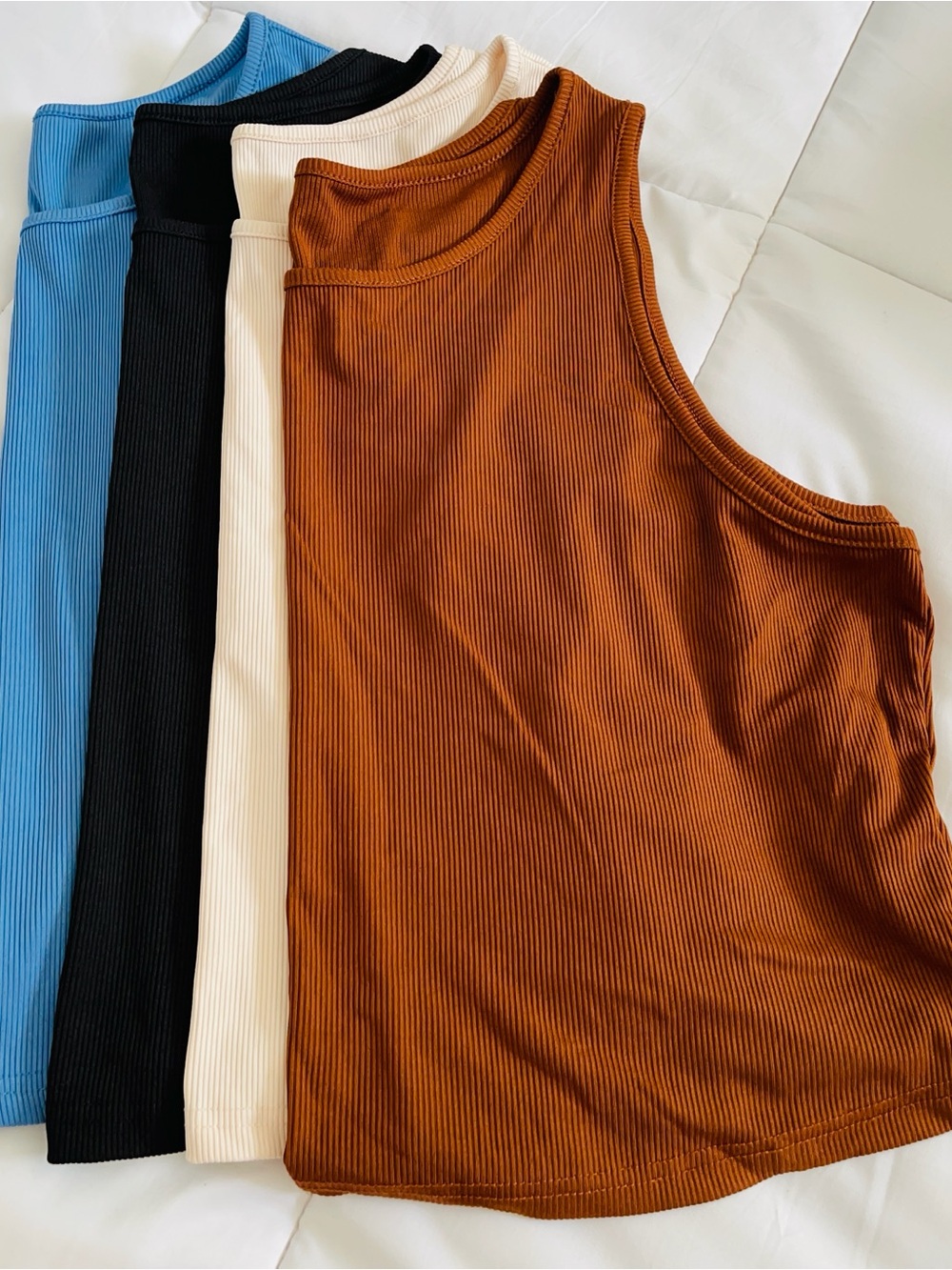 Ribbed Crop 4pc Tank Tops - Blue, Black, Cream, Brown
